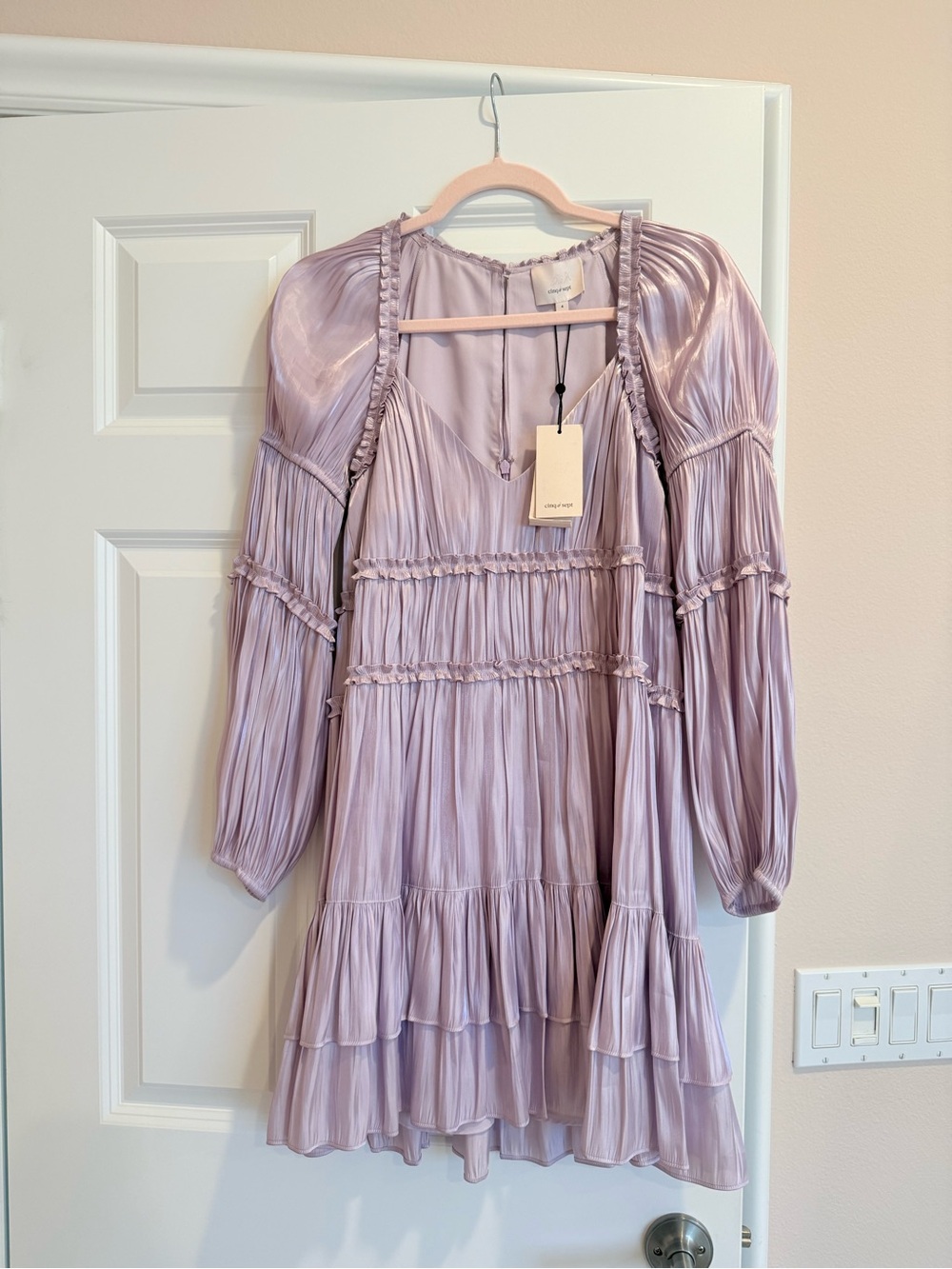 cinq a sept Lavender Pleated Tiered Dress